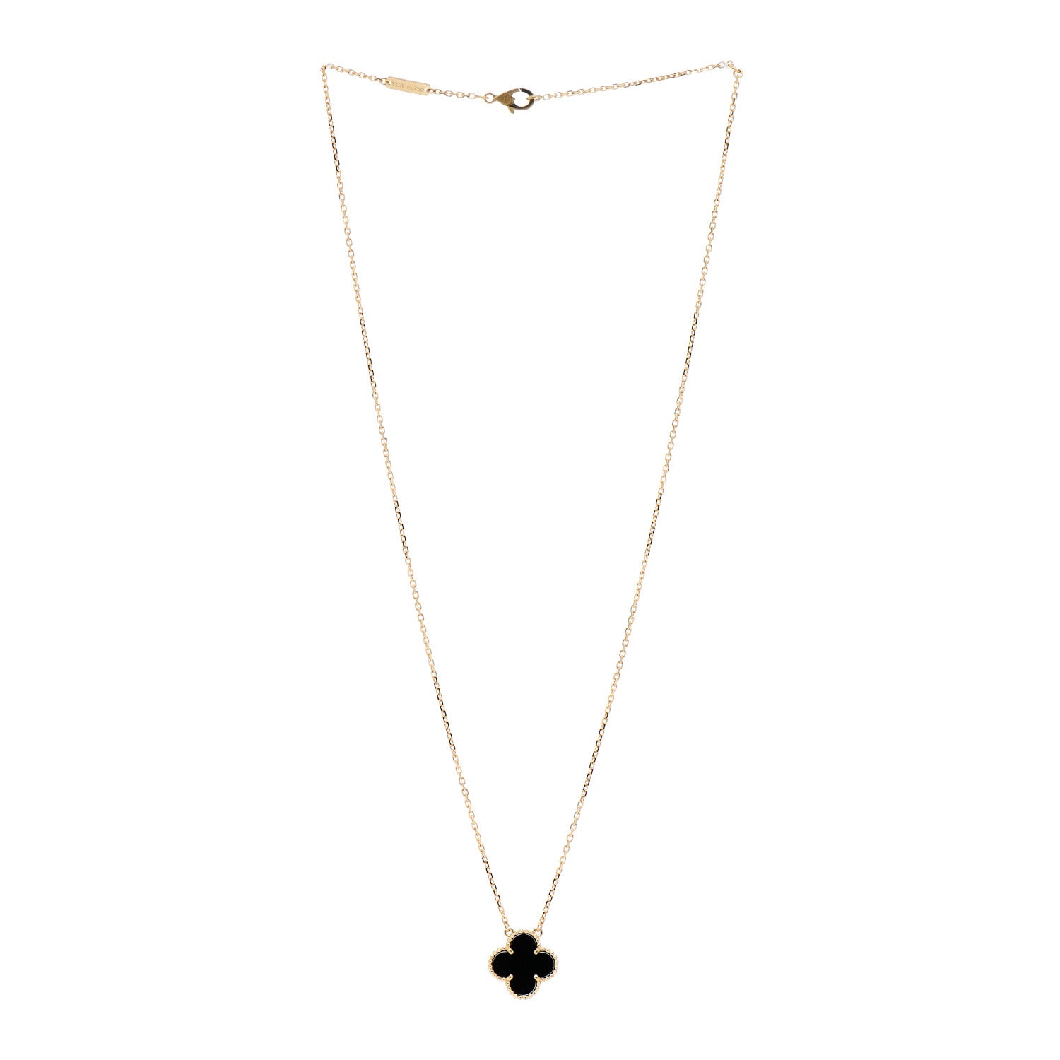 Van Cleef & Arpels 18K Yellow Gold Black Onyx Vintage Alhambra Pendant Necklace 3 of 5