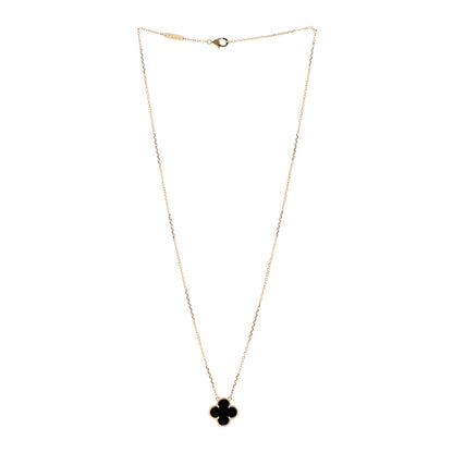 Van Cleef & Arpels 18K Yellow Gold Black Onyx Vintage Alhambra Pendant Necklace 3 of 5