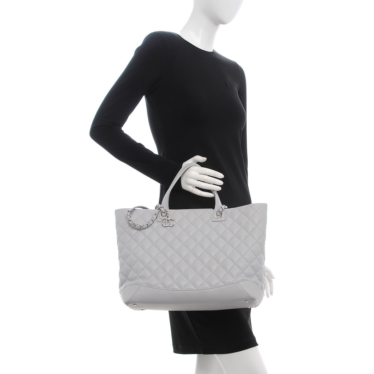 Chanel Calfskin Quilted Large Easy Shopping Tote Grey 2 of 13