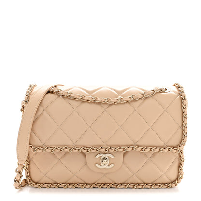 Chanel Crumpled Calfskin Medium Chain All Over Flap Beige 1 of 11