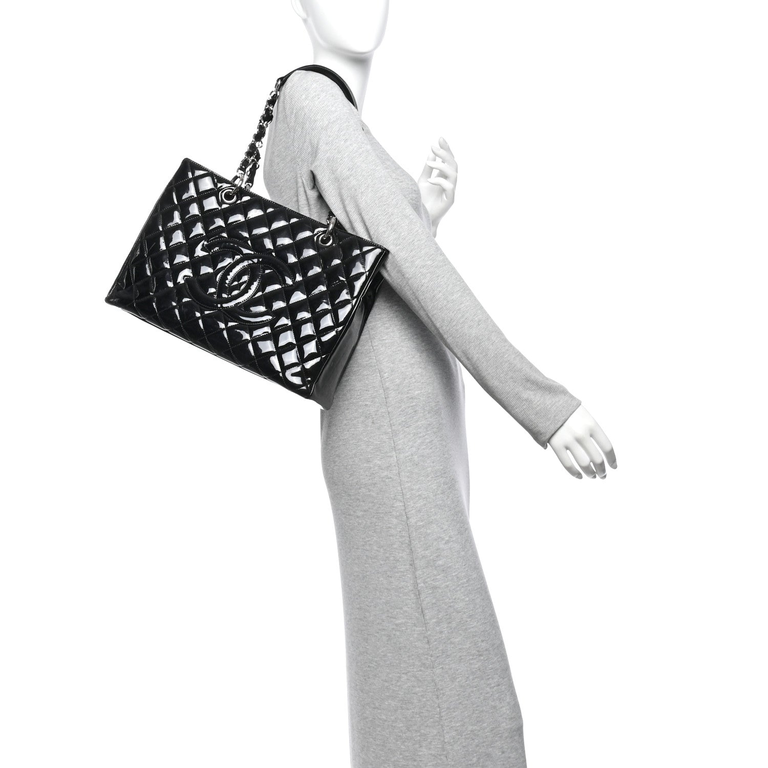Chanel Patent Quilted Grand Shopping Tote GST Black 2 of 10