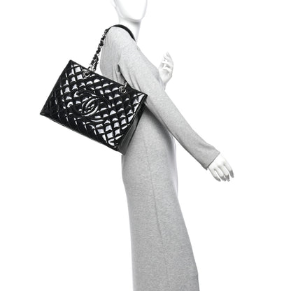 Chanel Patent Quilted Grand Shopping Tote GST Black 2 of 10