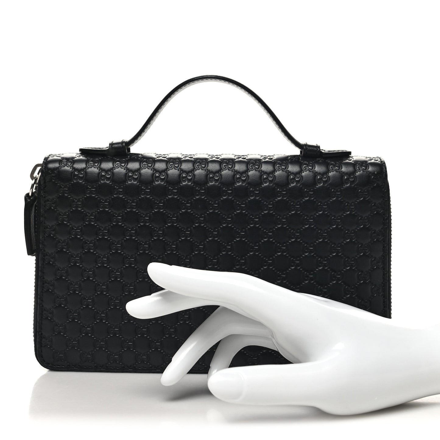 Microguccissima Zip Around Top Handle Travel Wallet Black