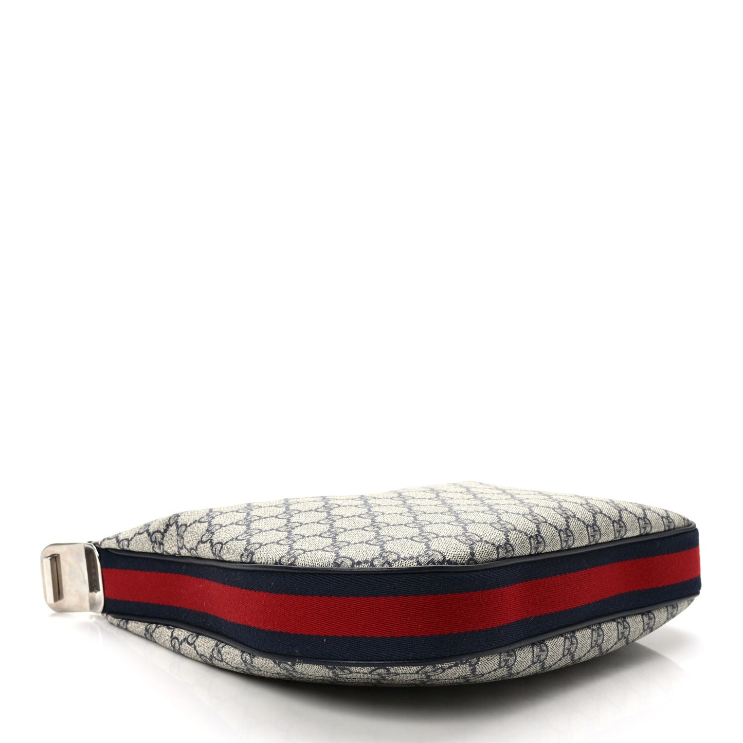 GG Supreme Monogram Textured Calfskin Web Large Attache Shoulder Bag Beige Blue