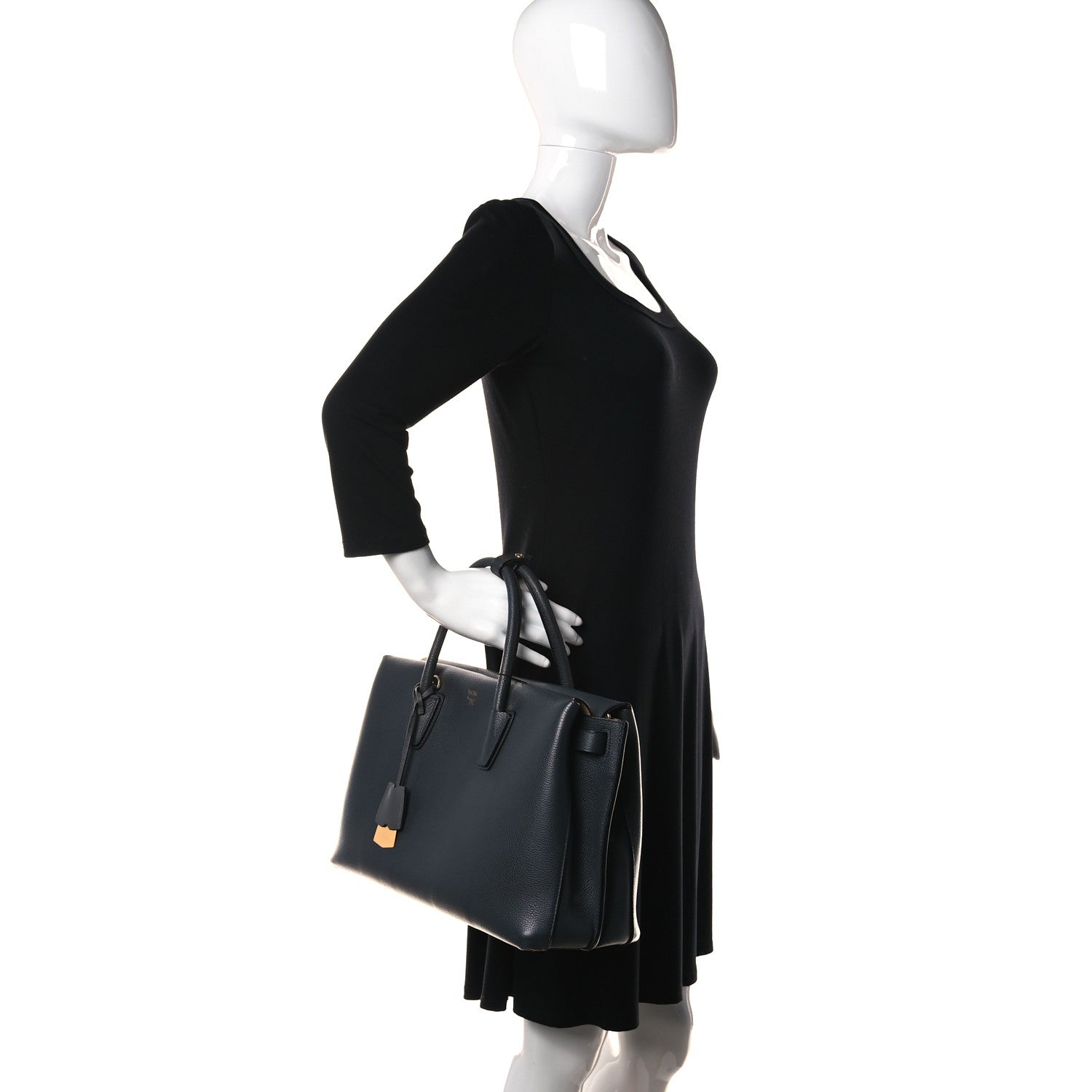 MCM Grained Calfskin Large Milla Tote Phantom Grey 2 of 9