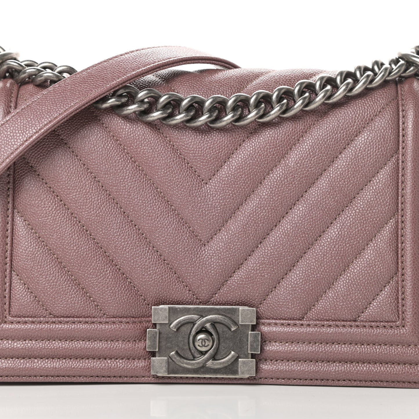 Metallic Caviar Chevron Quilted Medium Boy Flap Dark Pink
