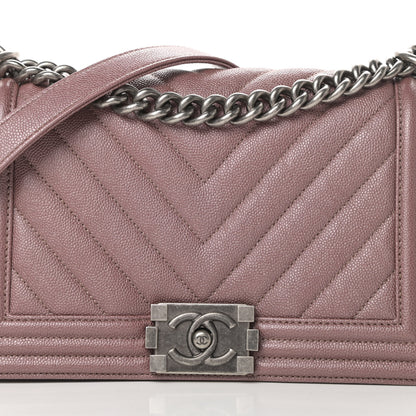 Chanel Metallic Caviar Chevron Quilted Medium Boy Flap Dark Pink 8 of 11
