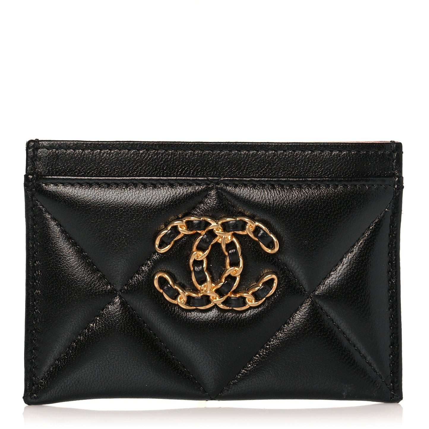 Lambskin Quilted Chanel 19 Card Holder Black