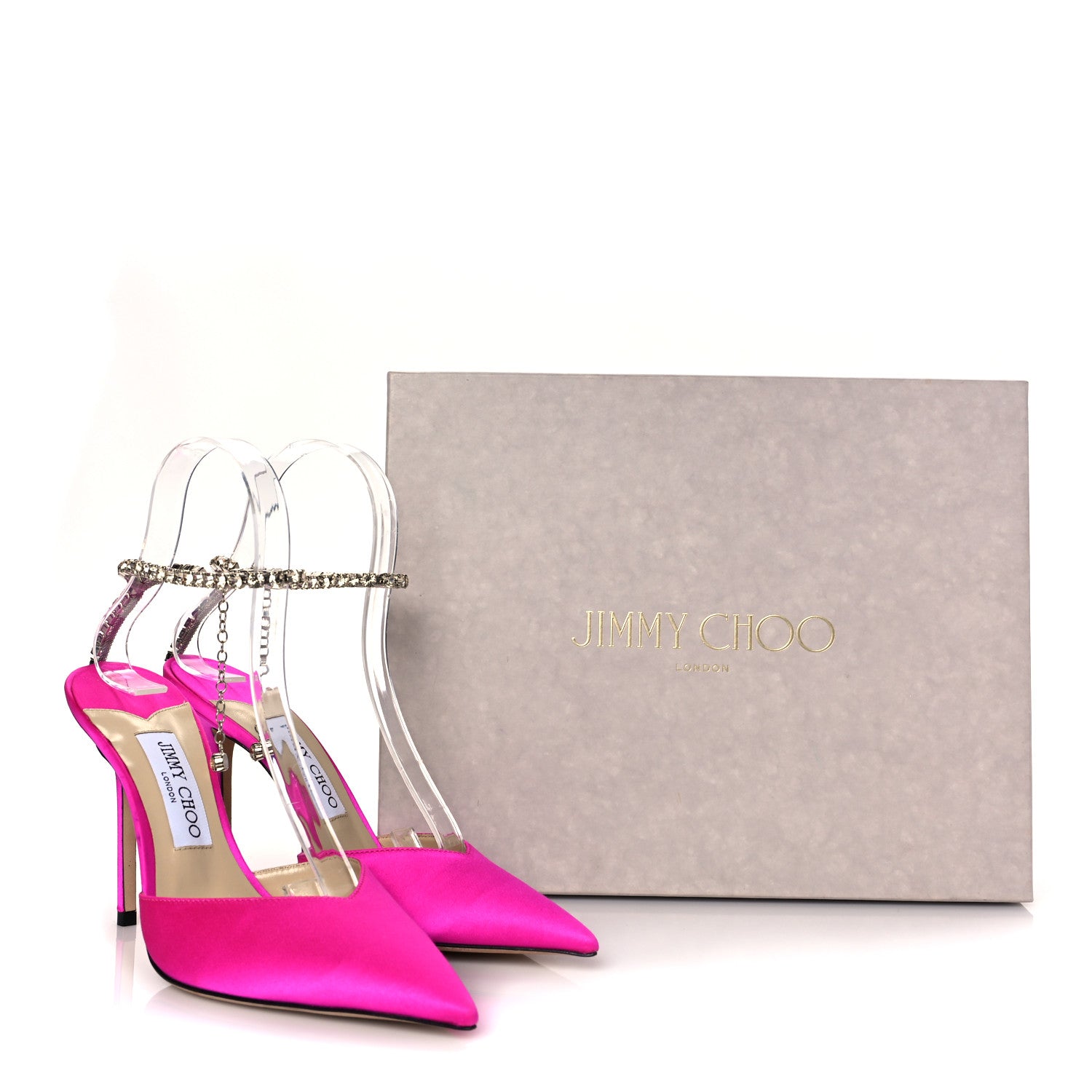 Jimmy Choo Satin Crystal Saeda 100 Pumps 38 Fuchsia 9 of 9