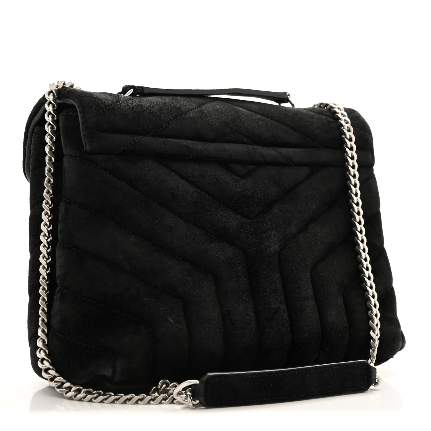 Saint Laurent Suede Calfskin Y Quilted Monogram Small Loulou Chain Satchel Black 3 of 14