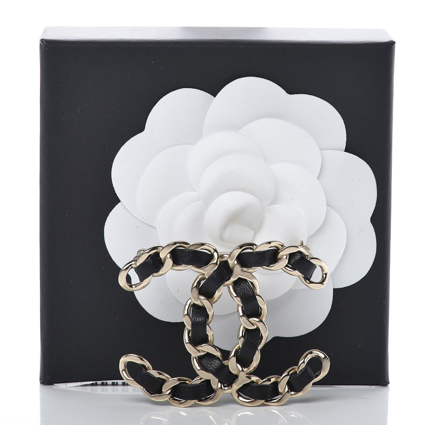 Lambskin Chain CC Brooch Black Gold