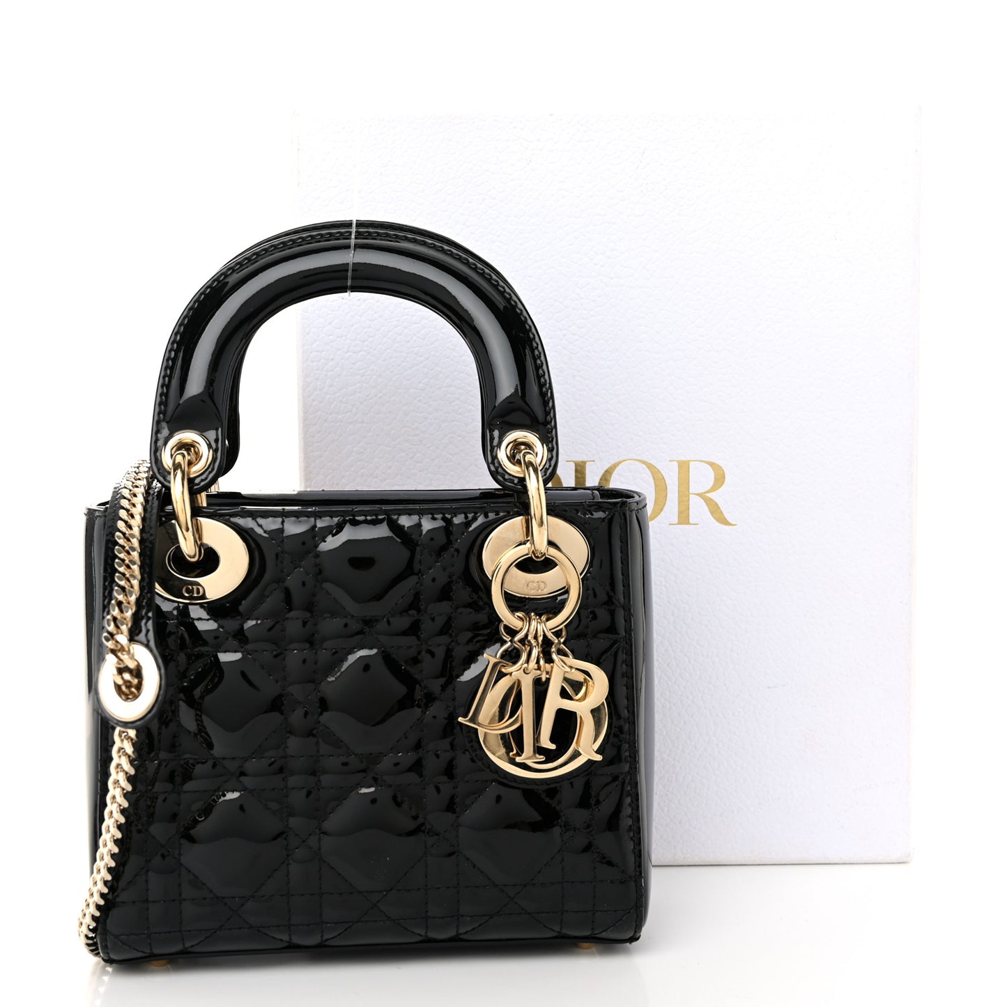 Patent Cannage Mini Lady Dior Black