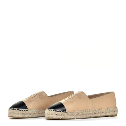 Chanel Lambskin CC Espadrilles 38 Beige Black 3 of 12