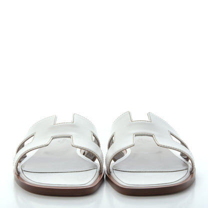 Hermes Box Calfskin Oran Sandals 40.5 White 2 of 4