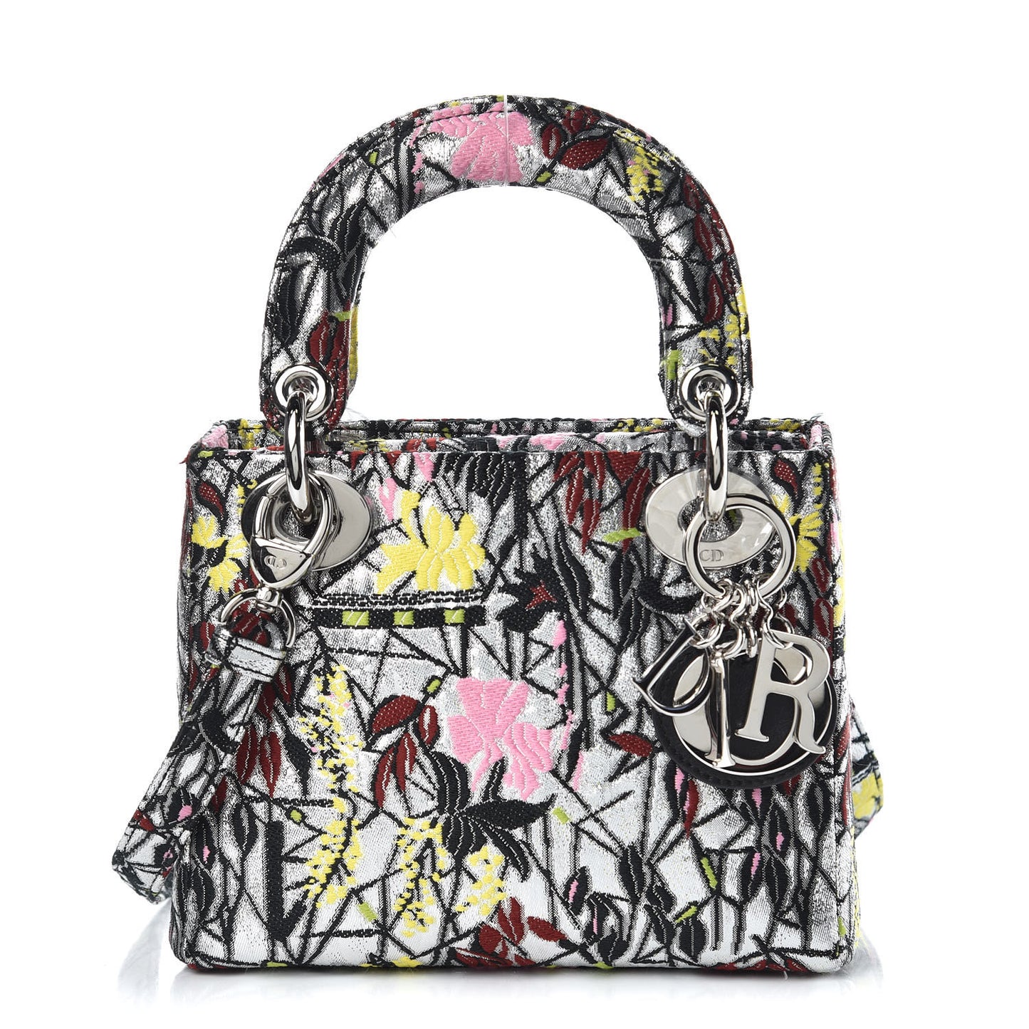 Metallic Canvas Embroidered Mini Lady Dior Argent Multicolor