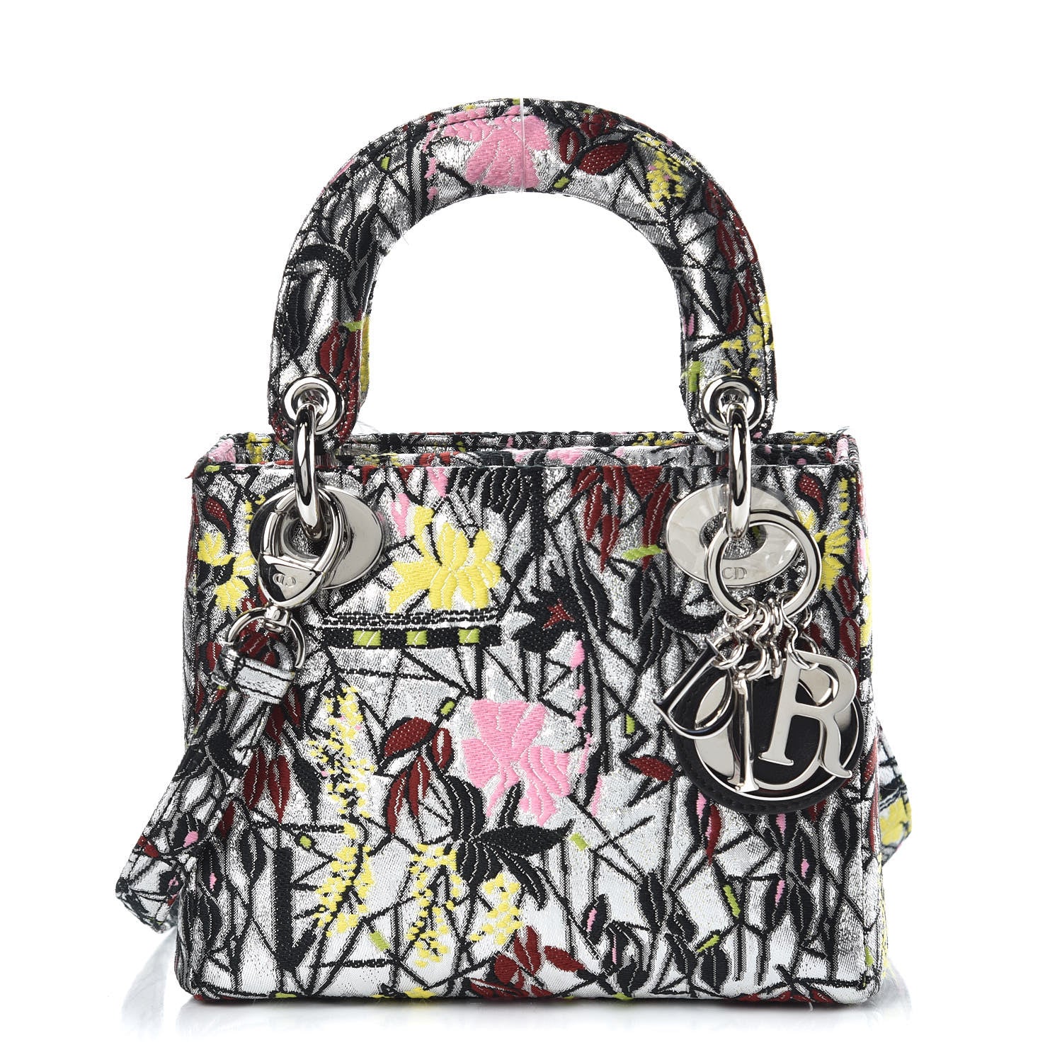Christian Dior Metallic Canvas Embroidered Mini Lady Dior Argent Multicolor 1 of 9