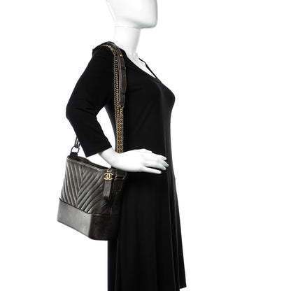 Chanel Metallic Caviar Chevron Quilted Medium Gabrielle Hobo Dark Silver Gold 2 of 10
