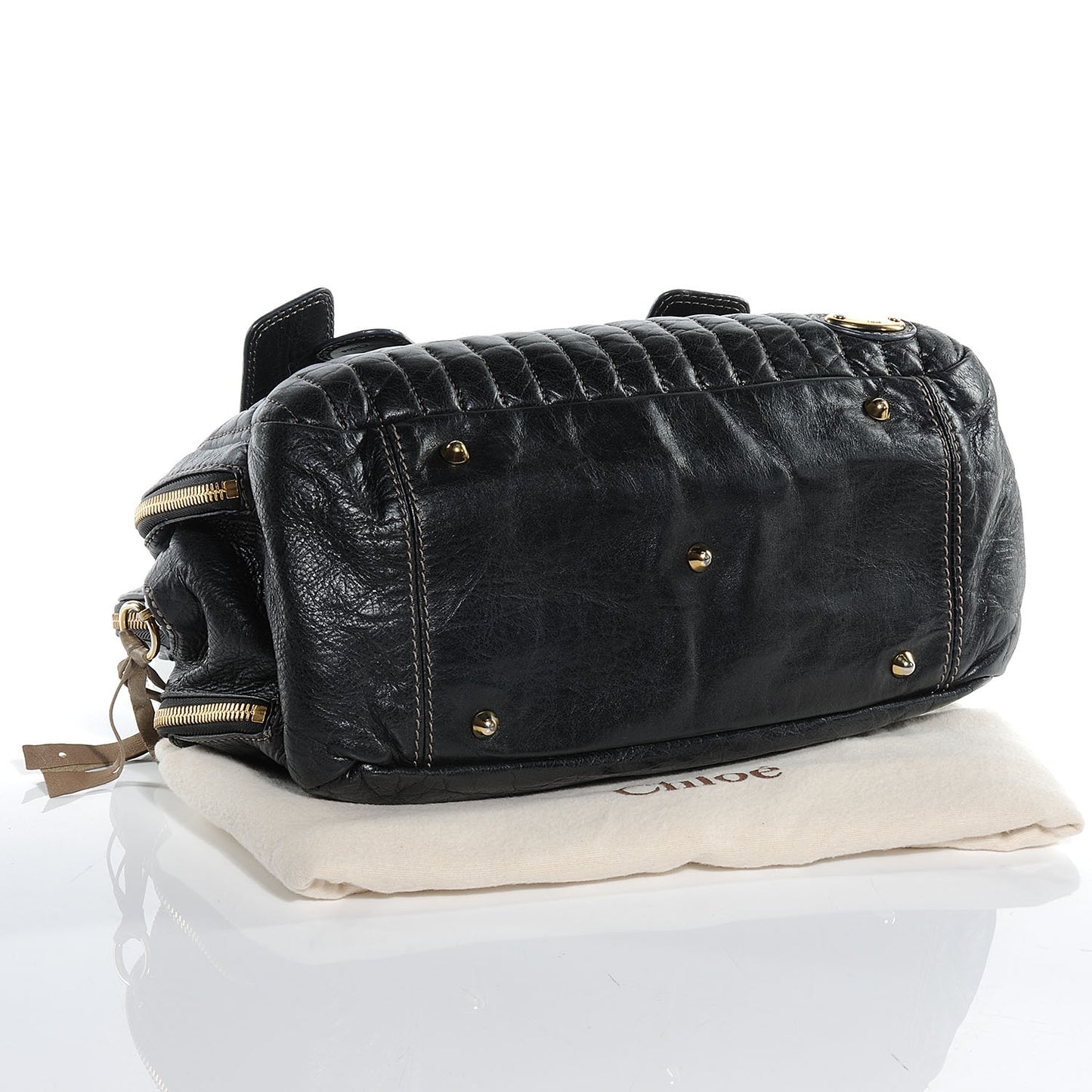 Leather Quilted Large Bay Tote Black