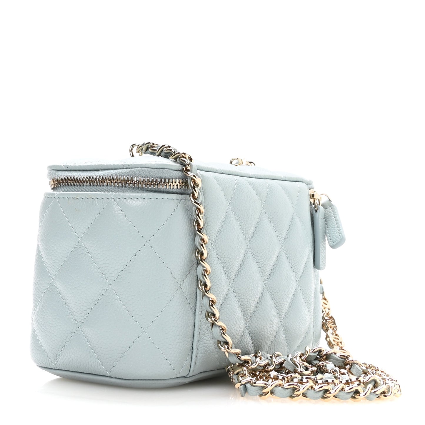 Caviar Quilted Small Tiny CC Vanity Case With Chain Light Blue Light Blue