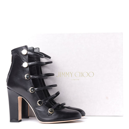 Jimmy Choo Kid Leather Venice Button Caged Ankle Boots 39 Black 10 of 10