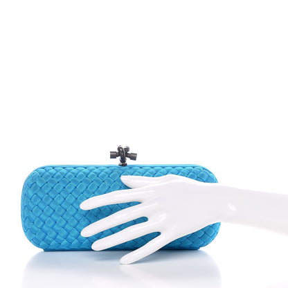 Bottega Veneta Silk Faille Intrecciato Knot Clutch Turquoise 2 of 7
