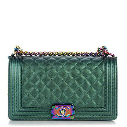 Chanel Iridescent Goatskin Quilted Medium Boy Flap Green 1 of 7