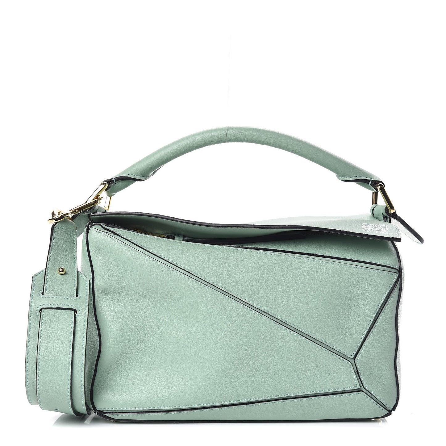 Calfskin Small Puzzle Bag Sea Water Green