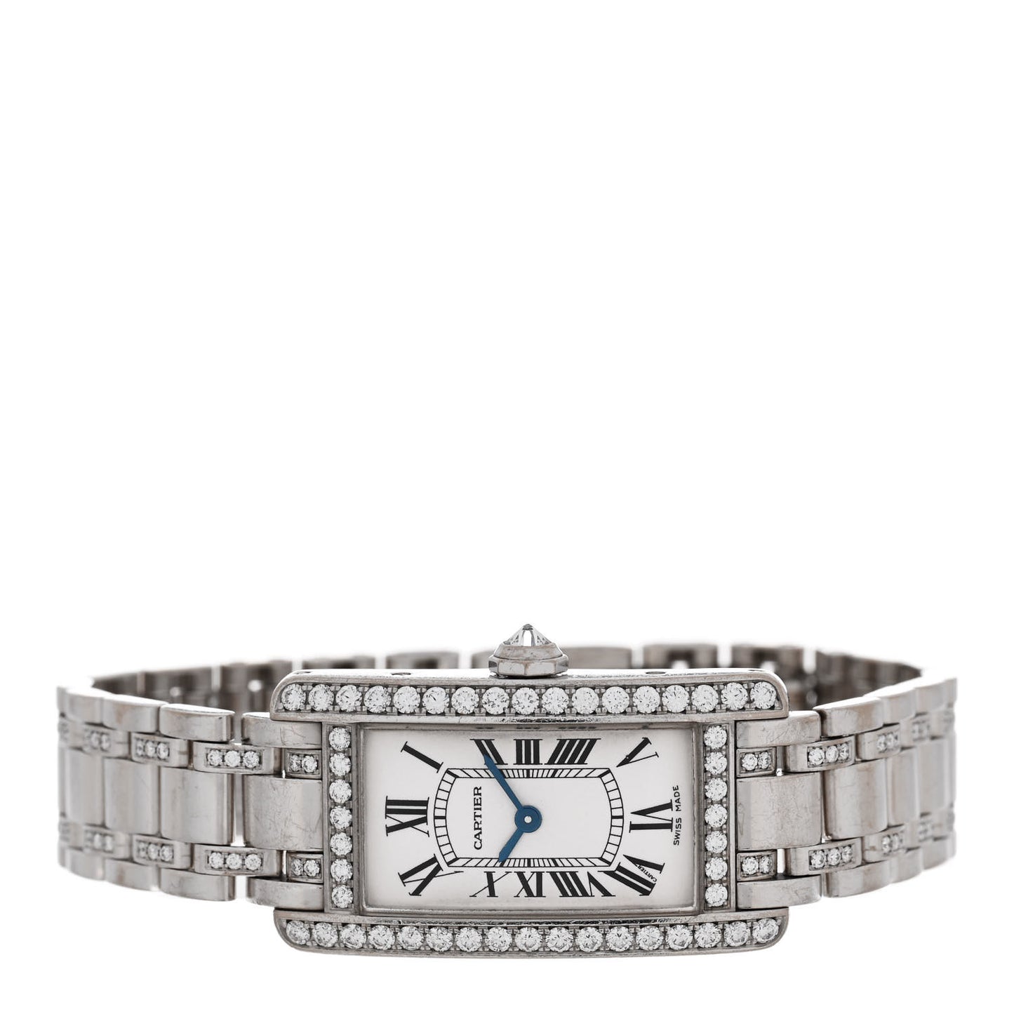 18K White Gold Diamond Bezel 19mm Tank Americaine Quartz Watch
