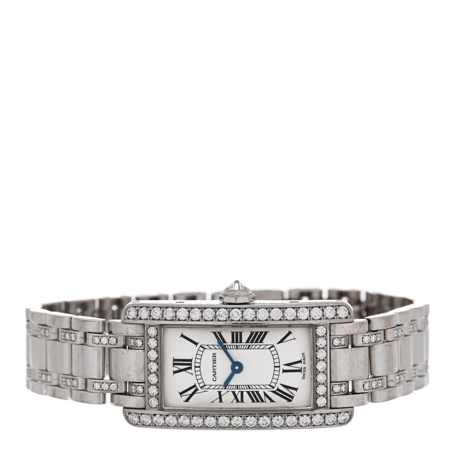 Cartier 18K White Gold Diamond Bezel 19mm Tank Americaine Quartz Watch 2 of 4