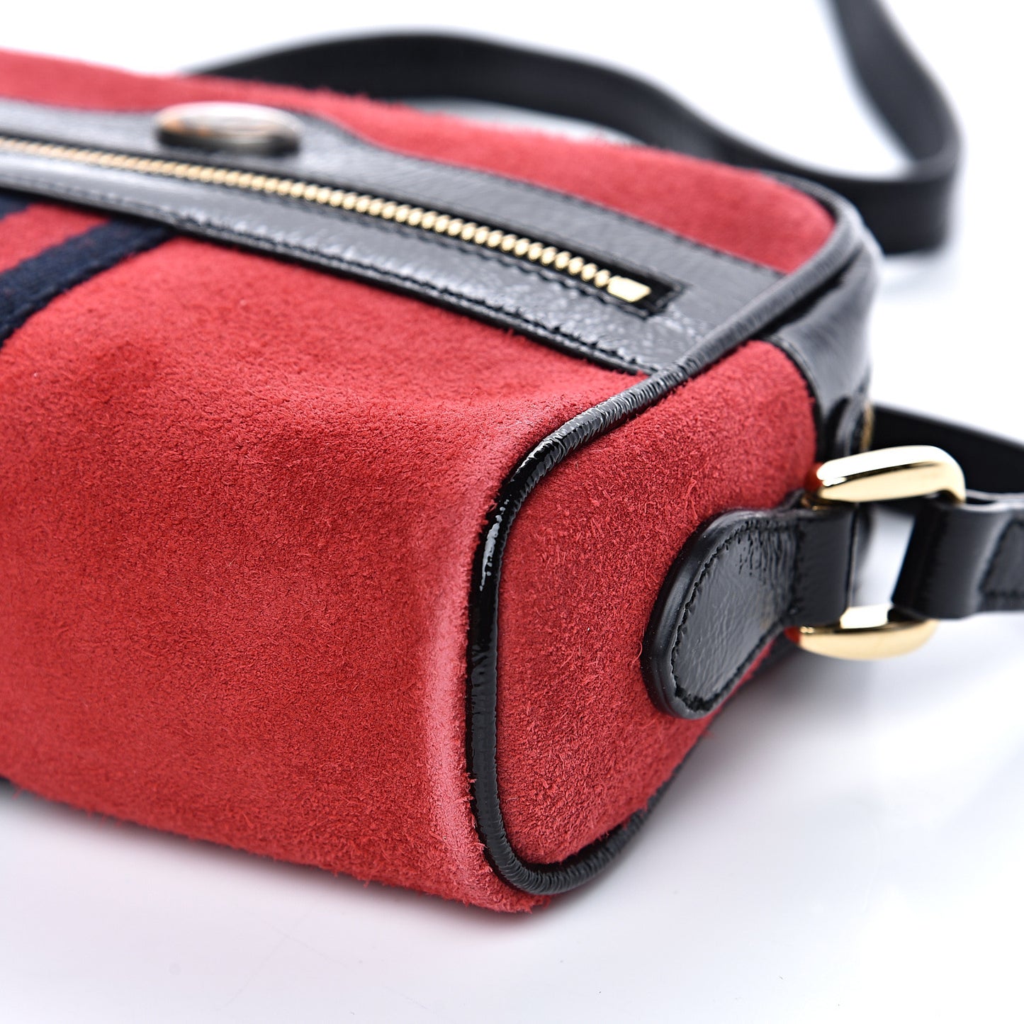 Suede Patent Web Mini Ophidia Shoulder Bag Red