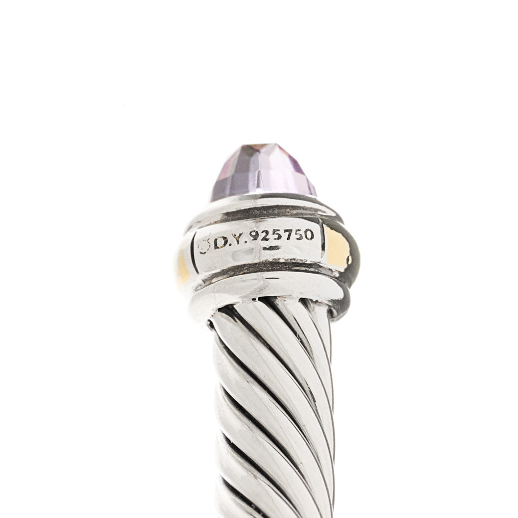 David Yurman Sterling Silver 18K Yellow Gold Amethyst 4mm Cable Classics Bracelet 4 of 4