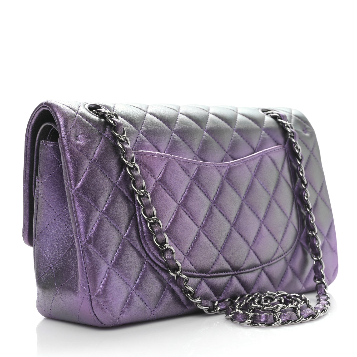 Chanel Iridescent Lambskin Quilted Medium Double Flap Dark Purple 3 of 9