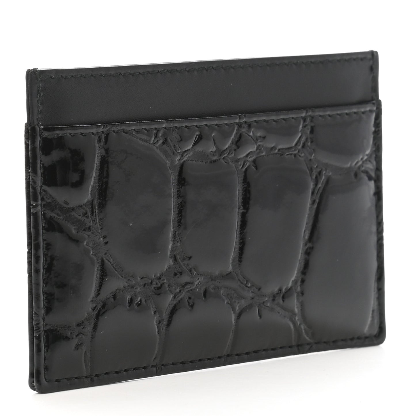 Patent Crocodile Embossed Saint Cocco Card Case Black