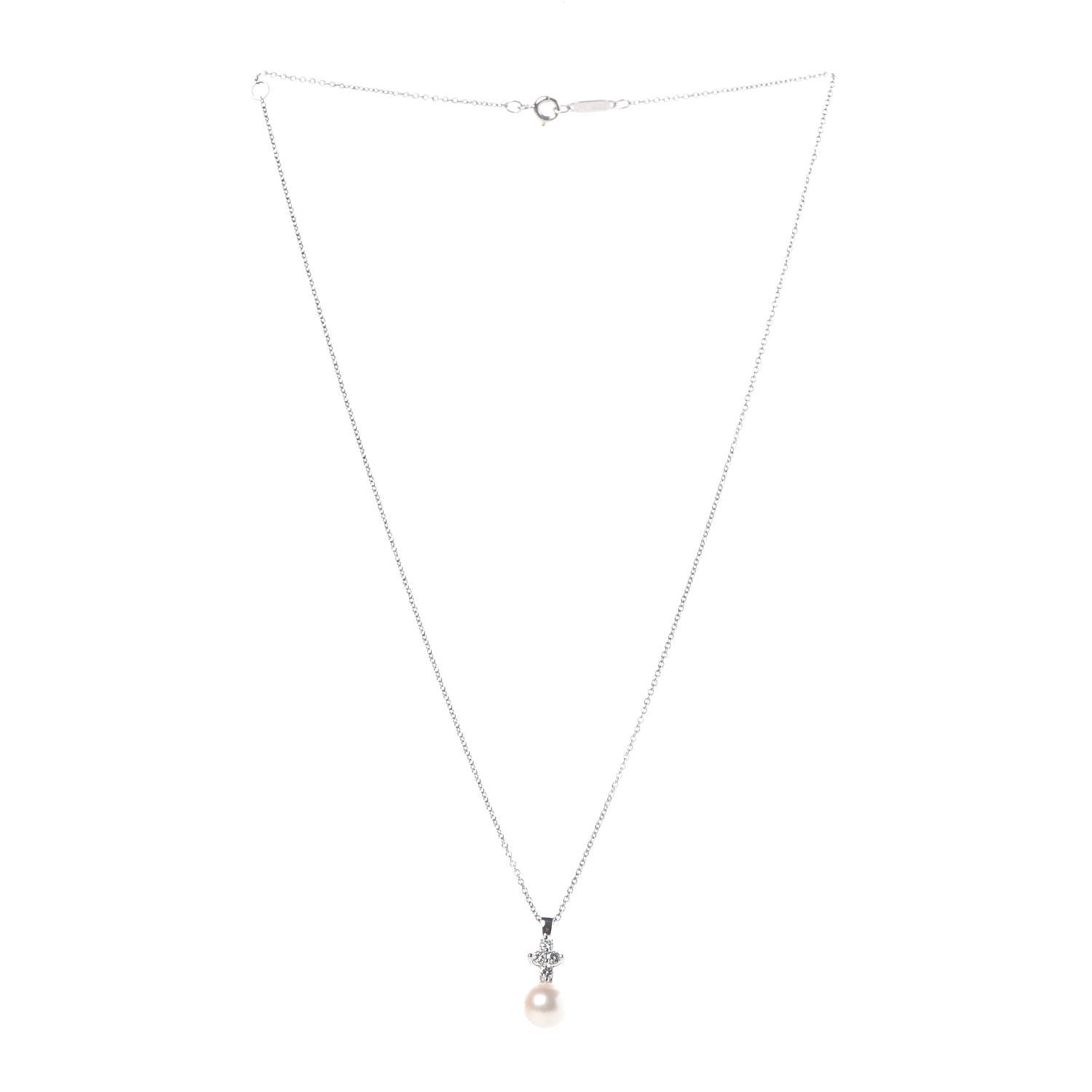 Tiffany Platinum Pearl Diamond Pendant Necklace 3 of 7