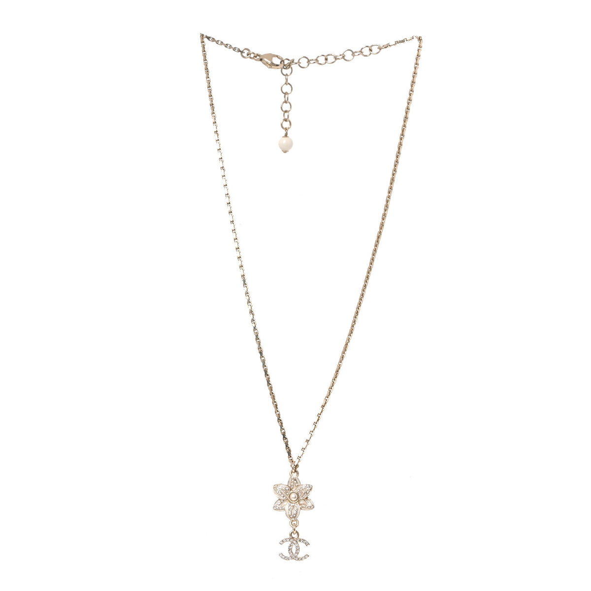 Enamel Crystal CC Camellia Flower Necklace Gold White
