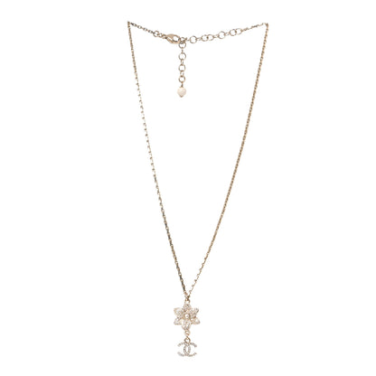 Chanel Enamel Crystal CC Camellia Flower Necklace Gold White 3 of 5