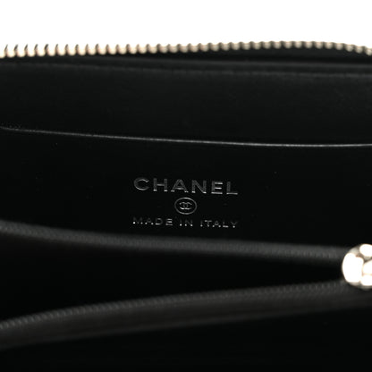 Chanel Caviar Quilted Chanel 19 Zip Around Coin Purse Wallet Black White 5 of 9