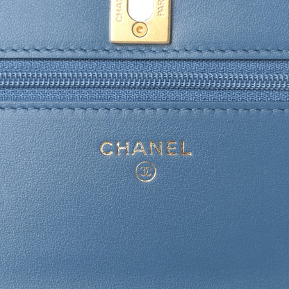 Chanel Denim Quilted CC Pearl Crush Wallet On Chain WOC Blue 6 of 10