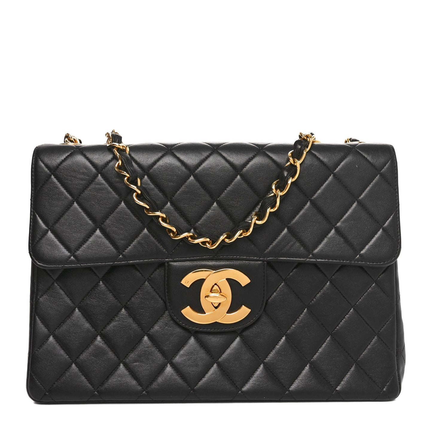 Lambskin Quilted XL Jumbo Single Flap Black