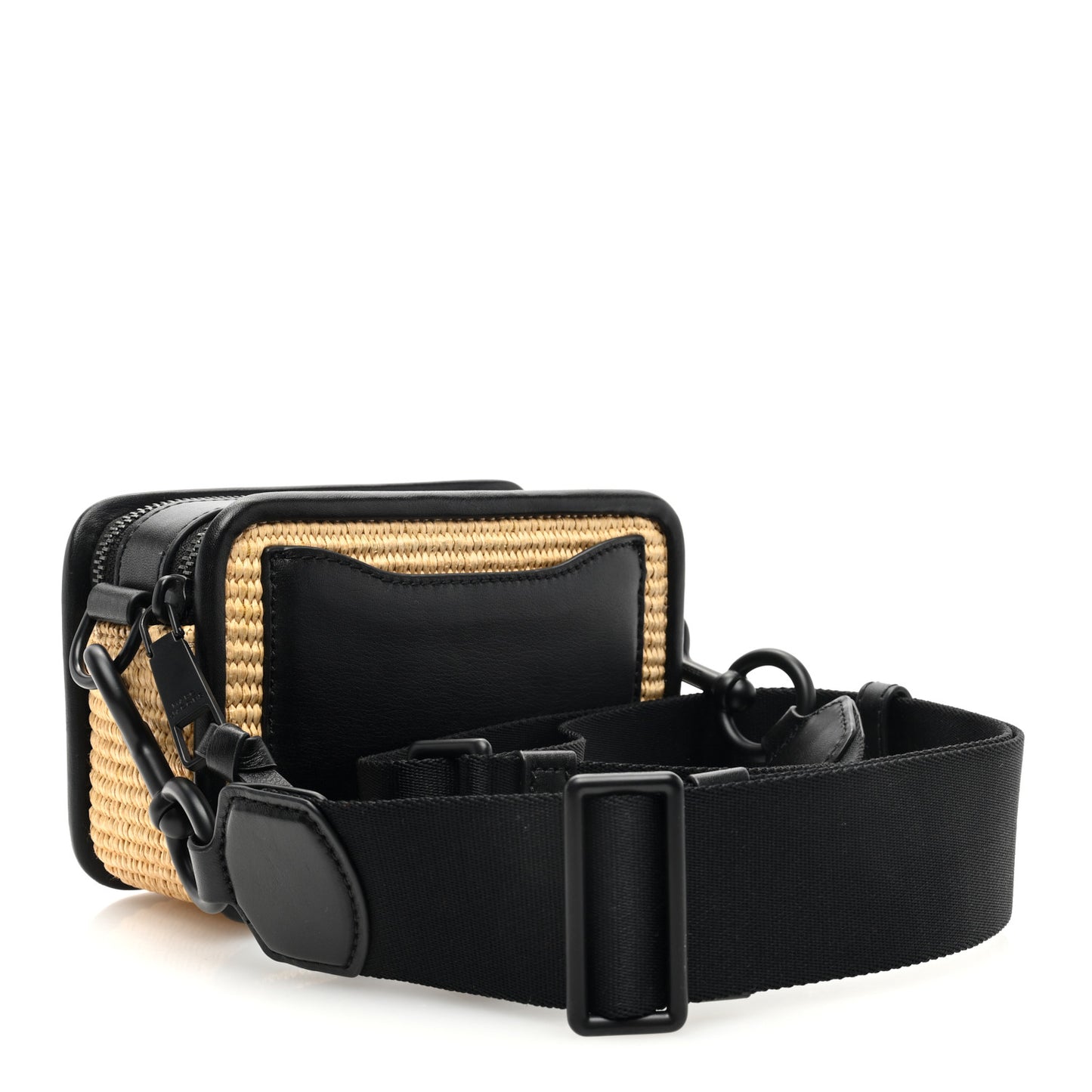 Calfskin Woven Straw Small Snapshot Camera Bag Beige