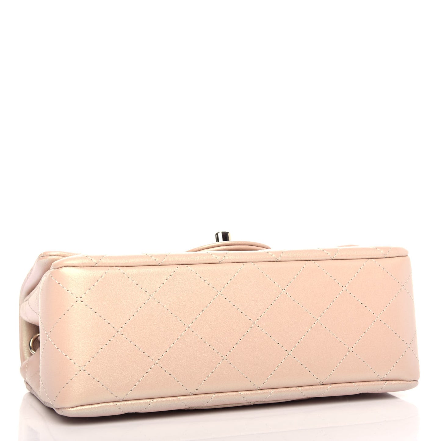 Iridescent Calfskin Quilted Mini Rectangular Flap Beige