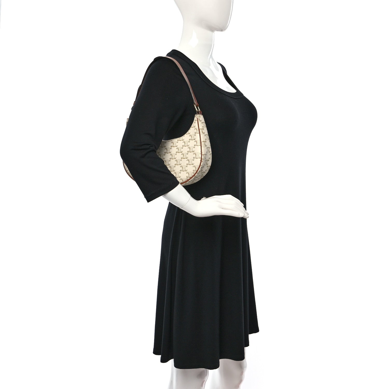 Celine Canvas Calfskin Ava Triomphe Shoulder Bag White 2 of 12