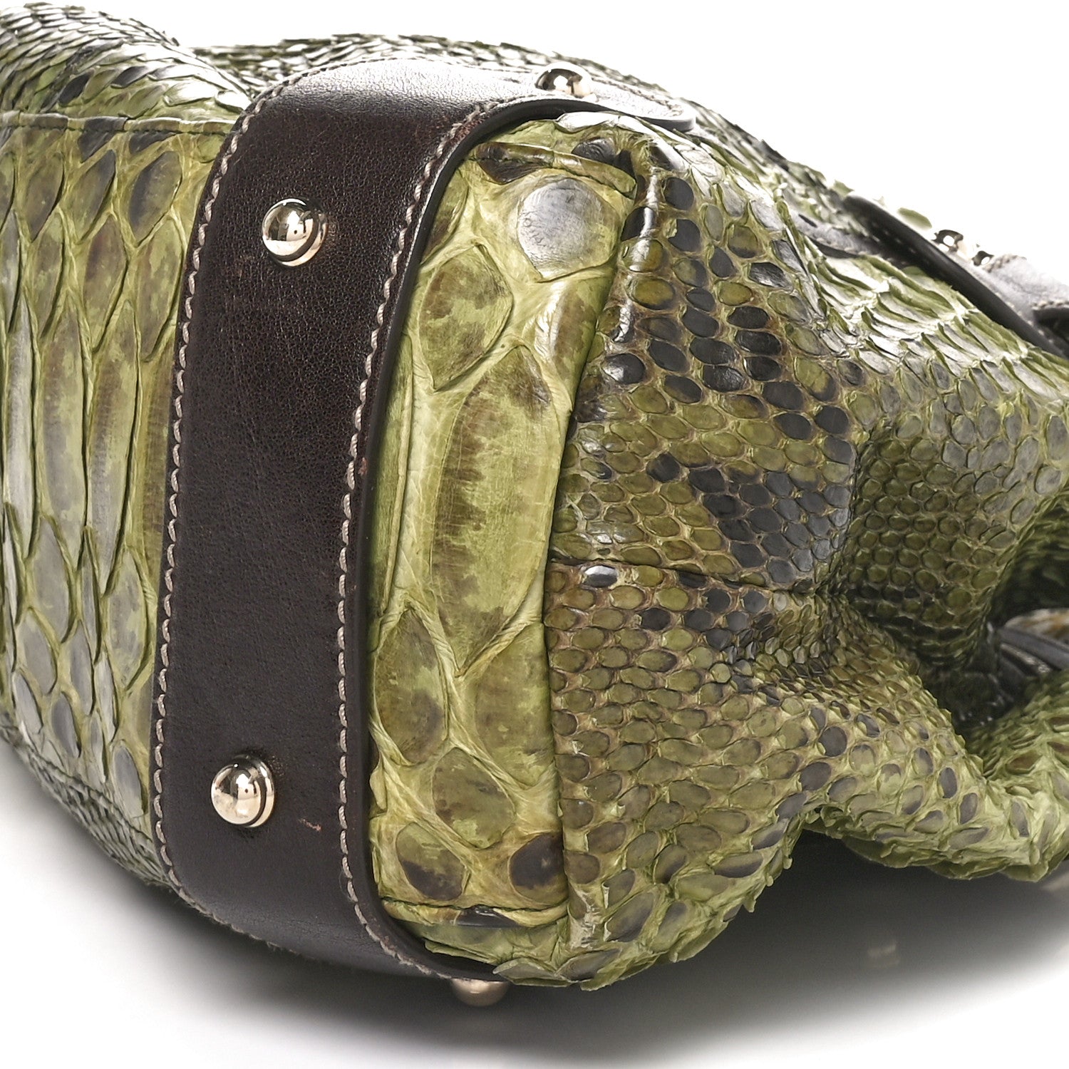 Gucci Snakeskin Medium Pelham Tote Green Brown 10 of 11