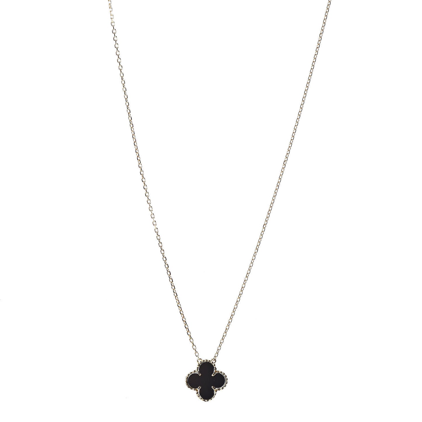 18K Yellow Gold Black Onyx Vintage Alhambra Pendant Necklace