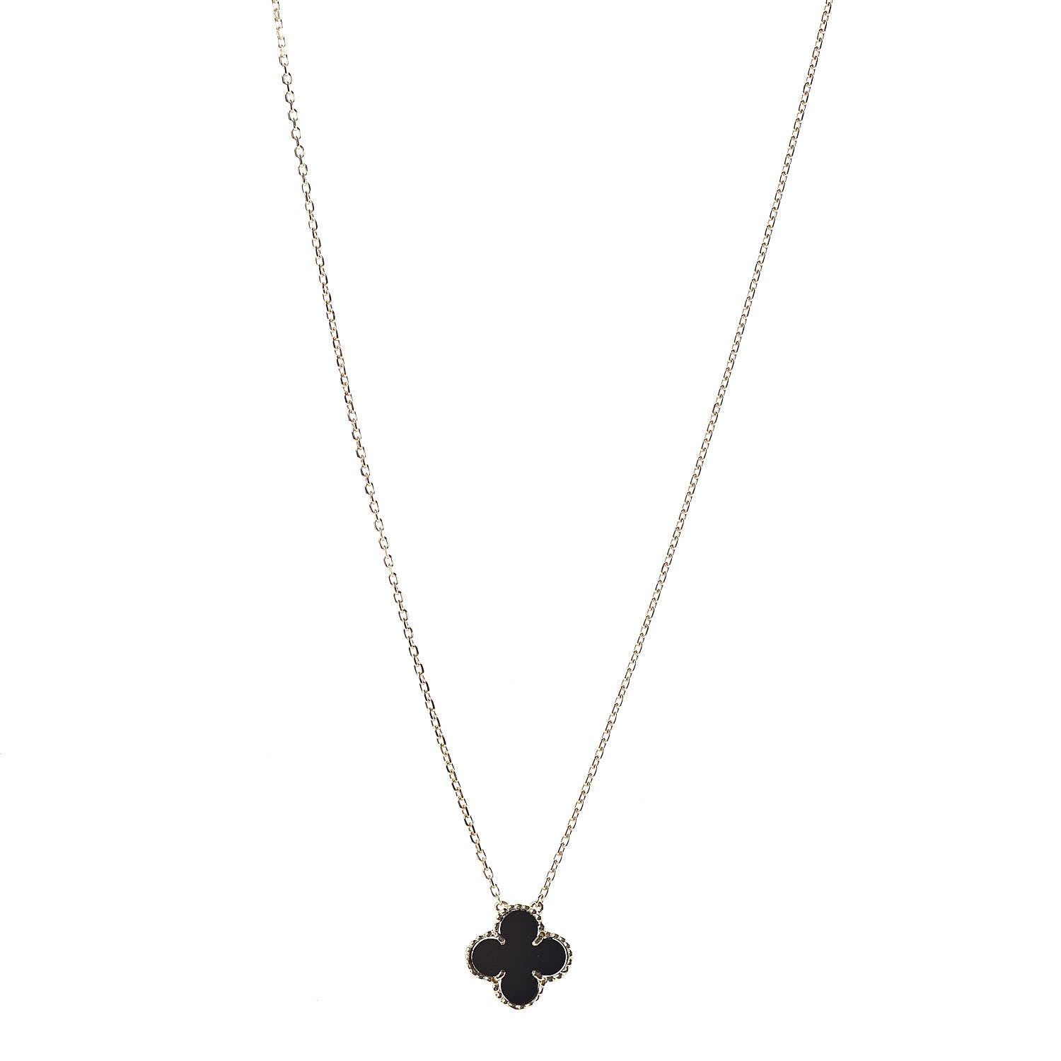 Van Cleef & Arpels 18K Yellow Gold Black Onyx Vintage Alhambra Pendant Necklace 1 of 5