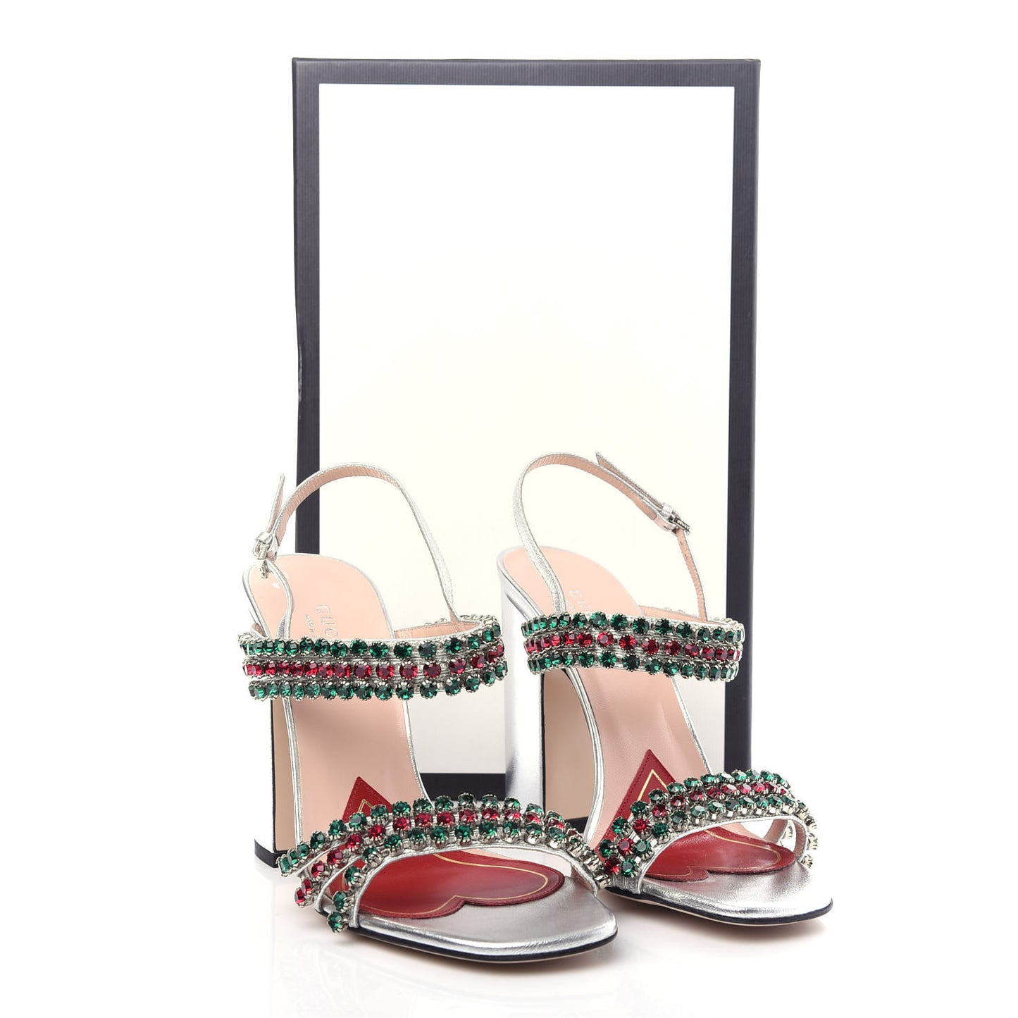 Nappa Silk Crystal Bertie High Heel Sandals 37 Argento