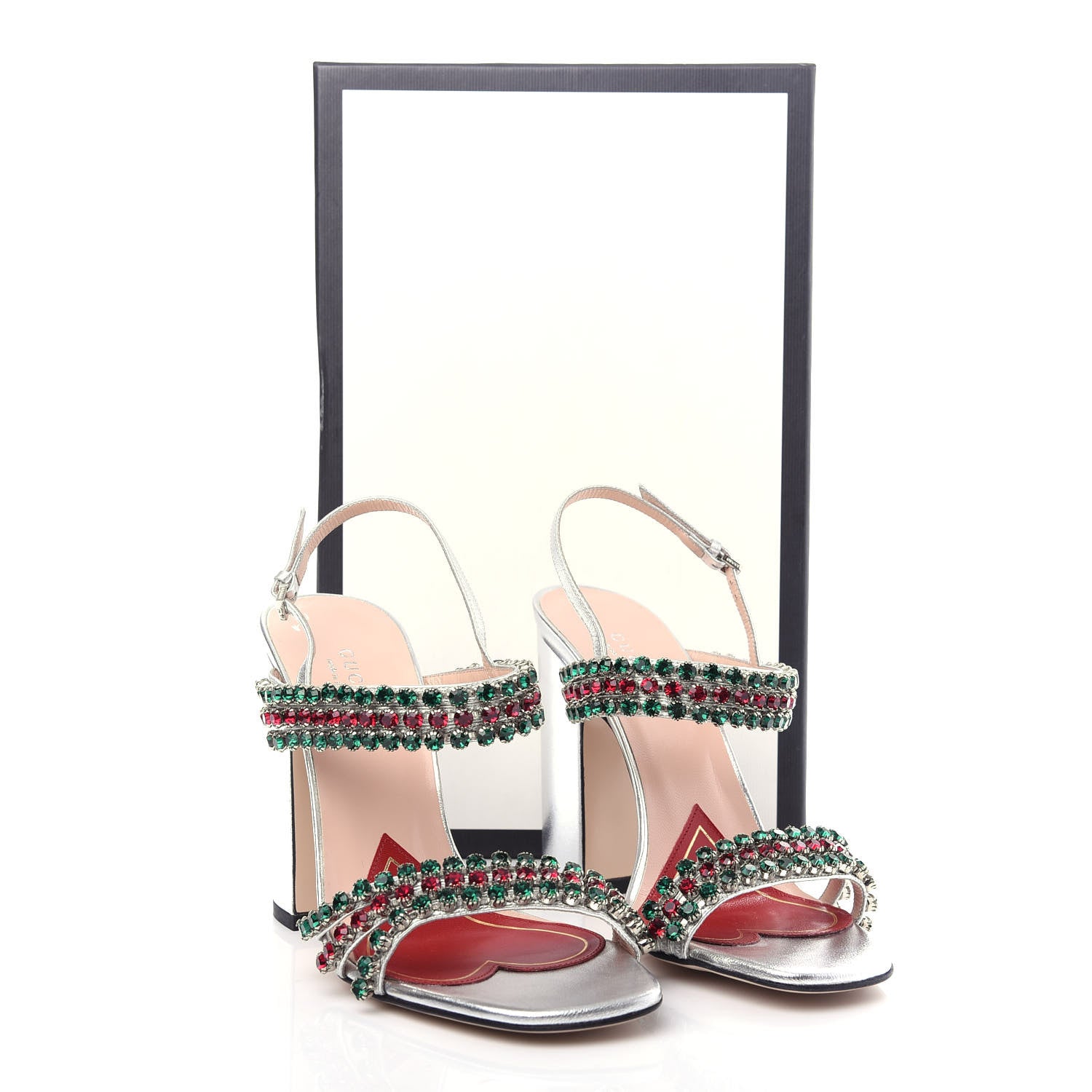 Gucci Nappa Silk Crystal Bertie High Heel Sandals 37 Argento 9 of 9