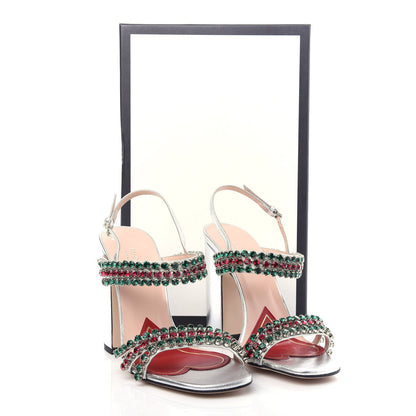 Gucci Nappa Silk Crystal Bertie High Heel Sandals 37 Argento 9 of 9