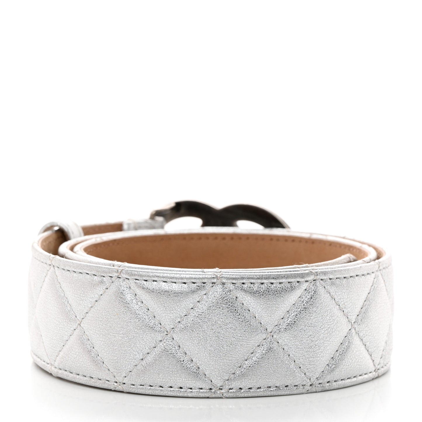Metallic Lambskin Quilted CC Belt Silver