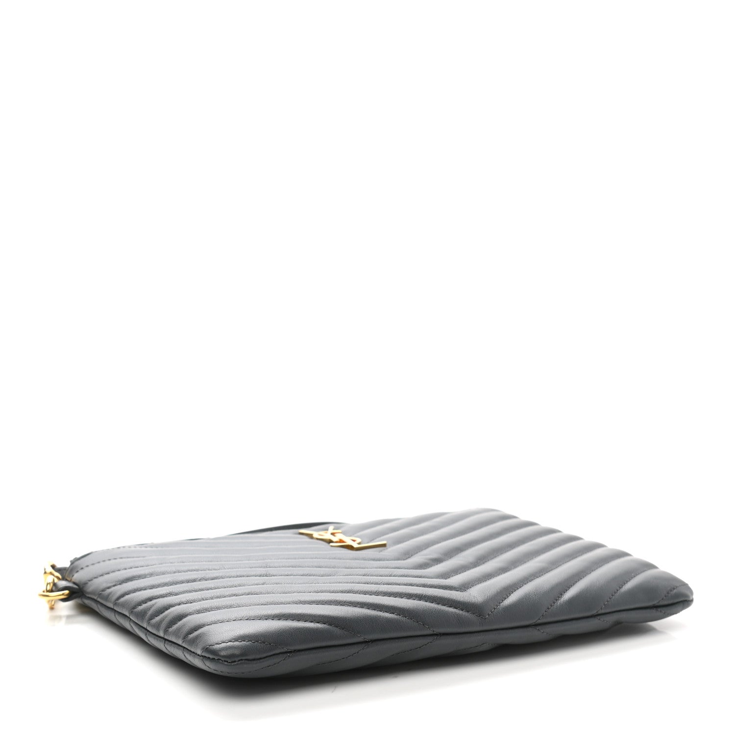 Saint Laurent Calfskin Matelasse Chevron Monogram A5 Wristlet Dark Smog 4 of 8